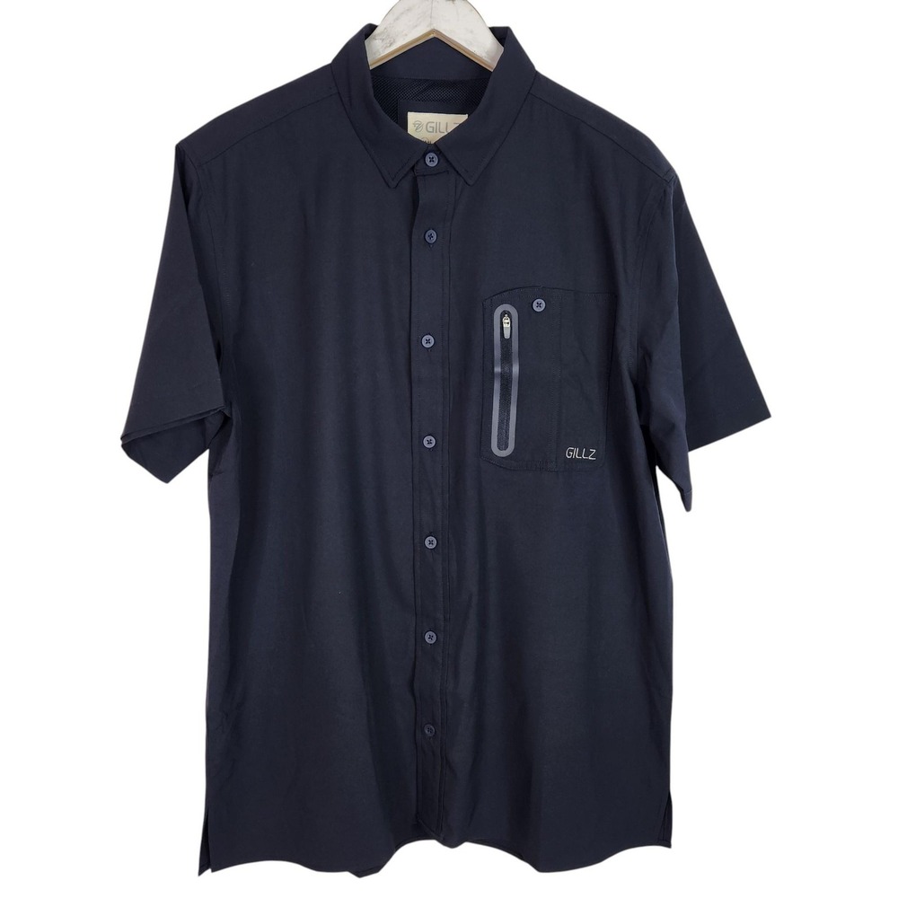 GILLZ Shirt Mens‎ Medium Blue Short Sleeve Button Front Vented Fishing Tech